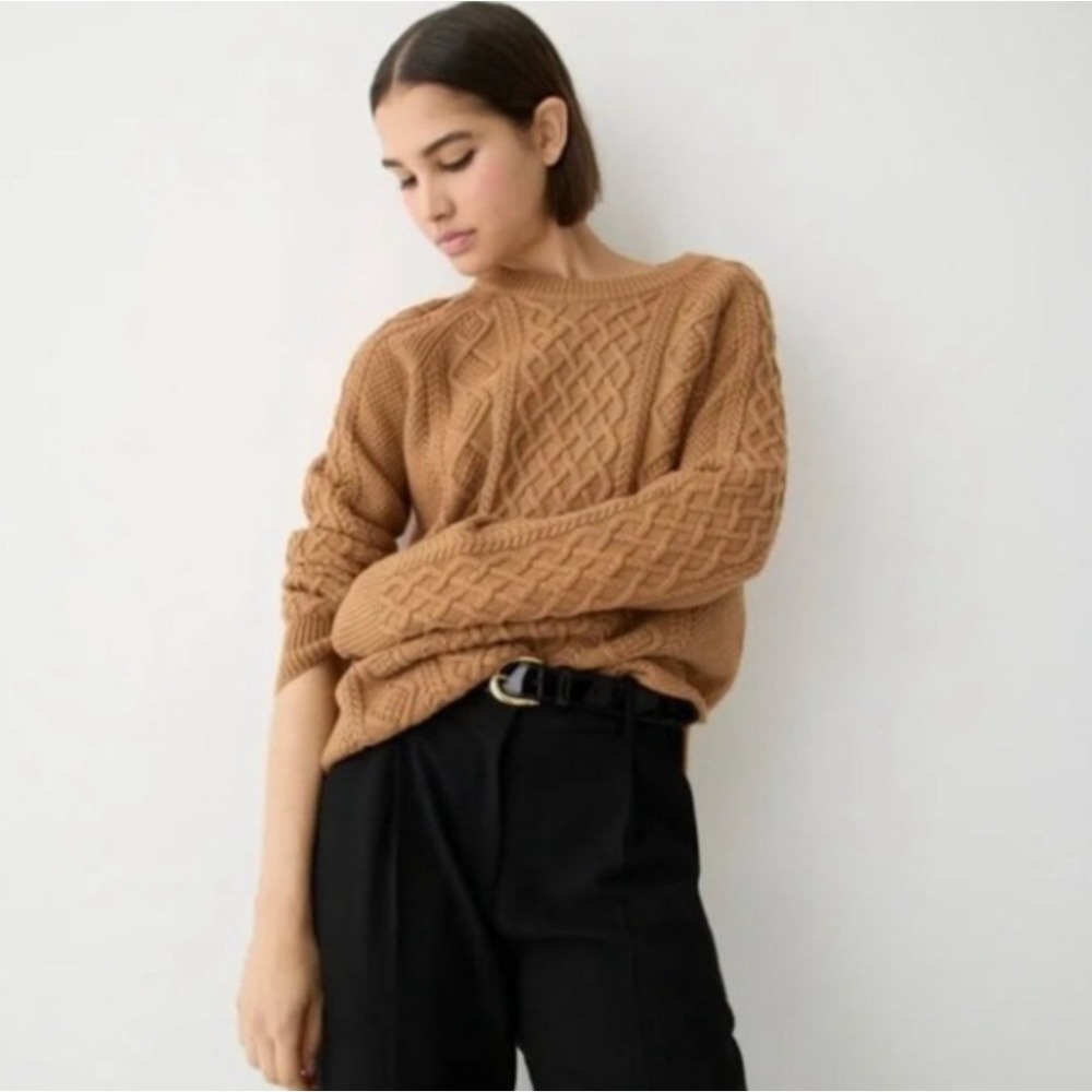 NWT J. Crew Cotton Cable Knit Sweater Camel Tan Women's XS